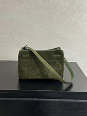 Luxury Vintage Brown Suede Bag, Handmade Lambskin Suede Shoulder & Crossbody Small Square Bag