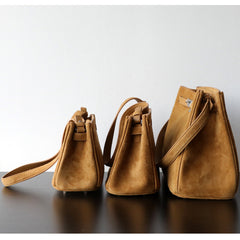 Luxury Vintage Brown Suede Bag, Handmade Lambskin Suede Shoulder & Crossbody Small Square Bag
