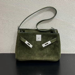 Luxury Vintage Brown Suede Bag, Handmade Lambskin Suede Shoulder & Crossbody Small Square Bag