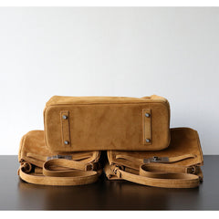 Luxury Vintage Brown Suede Bag, Handmade Lambskin Suede Shoulder & Crossbody Small Square Bag