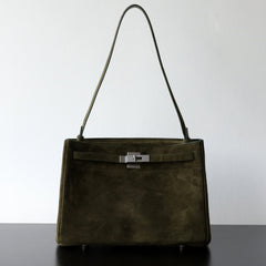 Luxury Vintage Brown Suede Bag, Handmade Lambskin Suede Shoulder & Crossbody Small Square Bag
