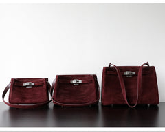 Luxury Vintage Brown Suede Bag, Handmade Lambskin Suede Shoulder & Crossbody Small Square Bag