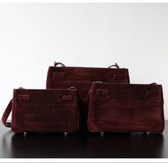 Luxury Vintage Brown Suede Bag, Handmade Lambskin Suede Shoulder & Crossbody Small Square Bag