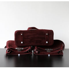 Luxury Vintage Brown Suede Bag, Handmade Lambskin Suede Shoulder & Crossbody Small Square Bag