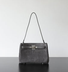 Luxury Vintage Brown Suede Bag, Handmade Lambskin Suede Shoulder & Crossbody Small Square Bag