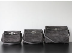 Luxury Vintage Brown Suede Bag, Handmade Lambskin Suede Shoulder & Crossbody Small Square Bag