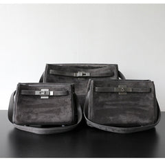 Luxury Vintage Brown Suede Bag, Handmade Lambskin Suede Shoulder & Crossbody Small Square Bag