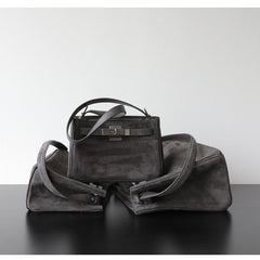 Luxury Vintage Brown Suede Bag, Handmade Lambskin Suede Shoulder & Crossbody Small Square Bag