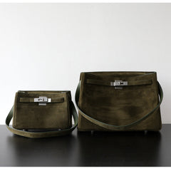 Luxury Vintage Brown Suede Bag, Handmade Lambskin Suede Shoulder & Crossbody Small Square Bag