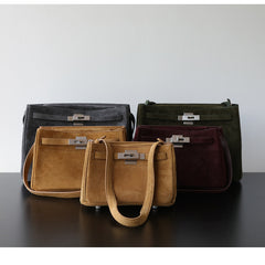 Luxury Vintage Brown Suede Bag, Handmade Lambskin Suede Shoulder & Crossbody Small Square Bag