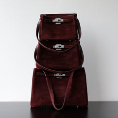 Luxury Vintage Brown Suede Bag, Handmade Lambskin Suede Shoulder & Crossbody Small Square Bag