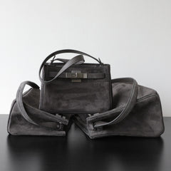 Luxury Vintage Brown Suede Bag, Handmade Lambskin Suede Shoulder & Crossbody Small Square Bag