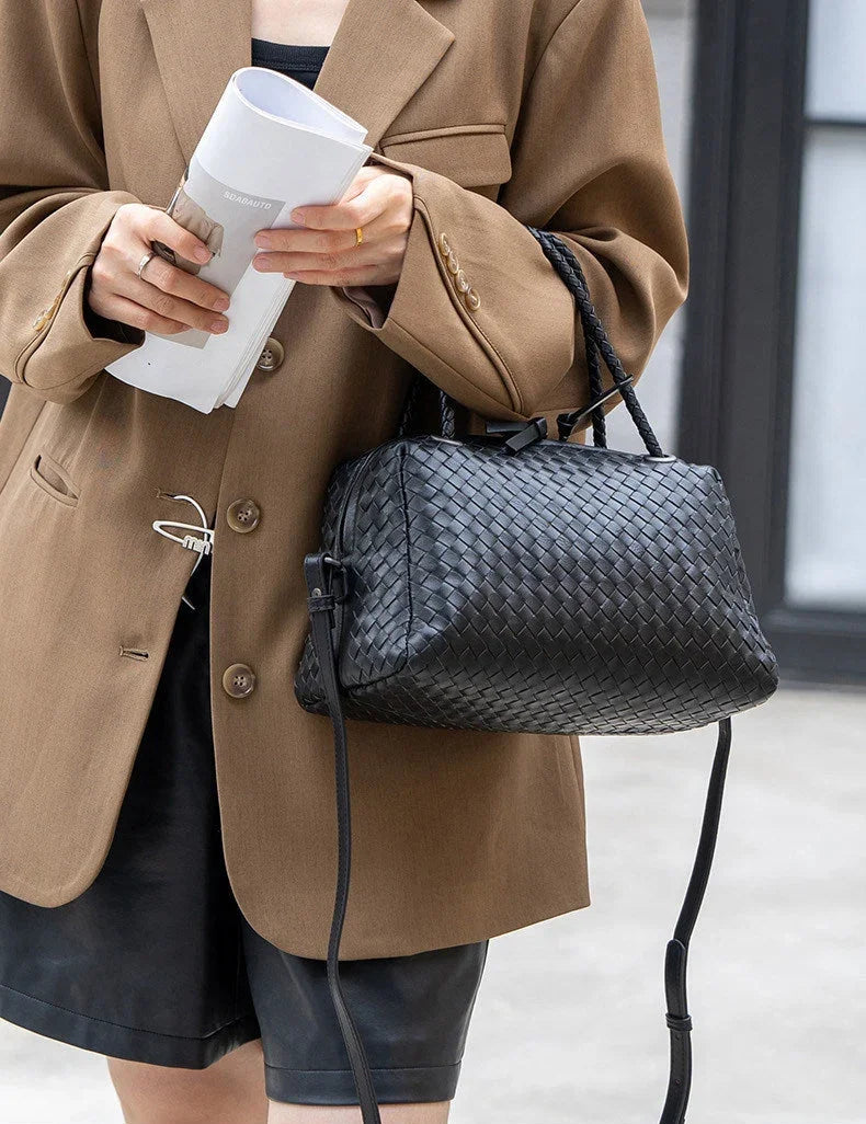 Luxury Women's Lambskin Woven Boston Crossbody Bag | Handcrafted Versatile Shoulder Bag - Image 4