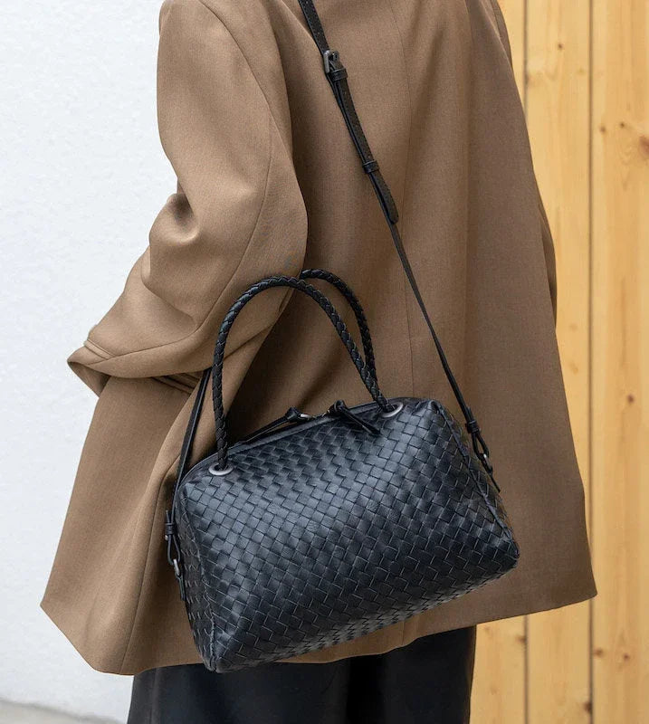 Luxury Women's Lambskin Woven Boston Crossbody Bag | Handcrafted Versatile Shoulder Bag