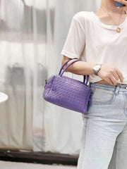 Luxury Women's Lambskin Woven Boston Crossbody Bag | Handcrafted Versatile Shoulder Bag