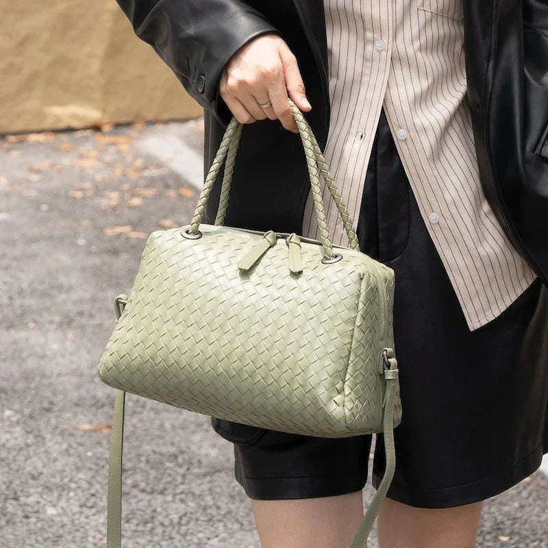 Luxury Women's Lambskin Woven Boston Crossbody Bag | Handcrafted Versatile Shoulder Bag