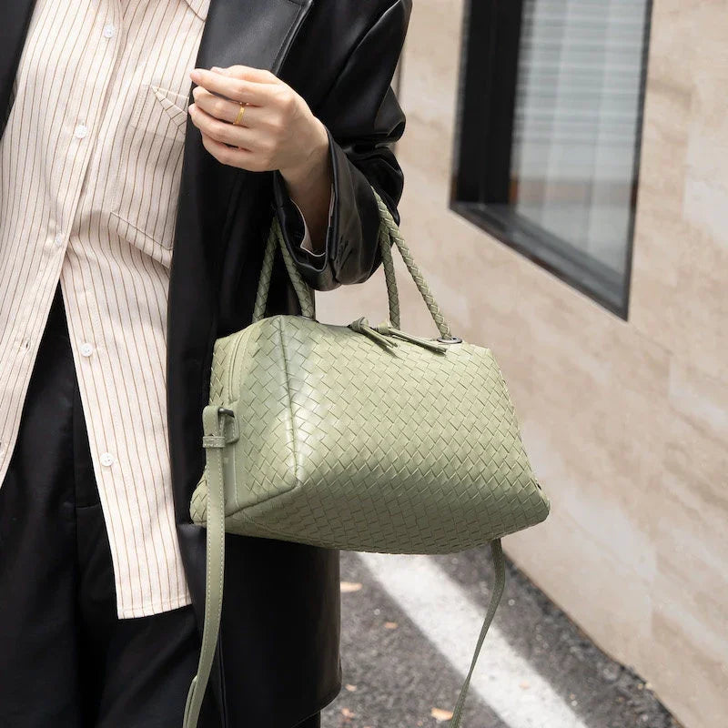Luxury Women's Lambskin Woven Boston Crossbody Bag | Handcrafted Versatile Shoulder Bag