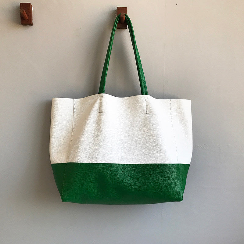 Custom Handcrafted Soft Grain Cowhide Leather Tote | Large Two-Tone Shoulder Bag for Laptop & Travel