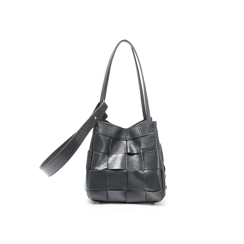Women's Soft Luxurious Calfskin Leather Handwoven Bucket Shoulder Bag, Crossbody Bag