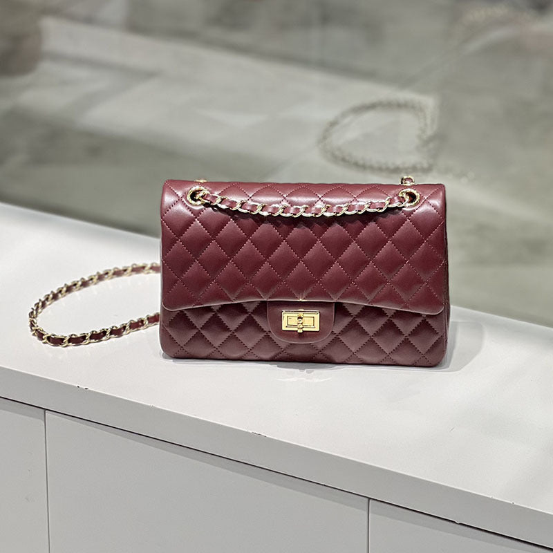 Classic Caviar/Lambskin Flap Bag with Chain Ball | Genuine Caviar Leather Crossbody Bag, Leather Shoulder Purse, Chain Strap Lock Bag, Christmas Gift