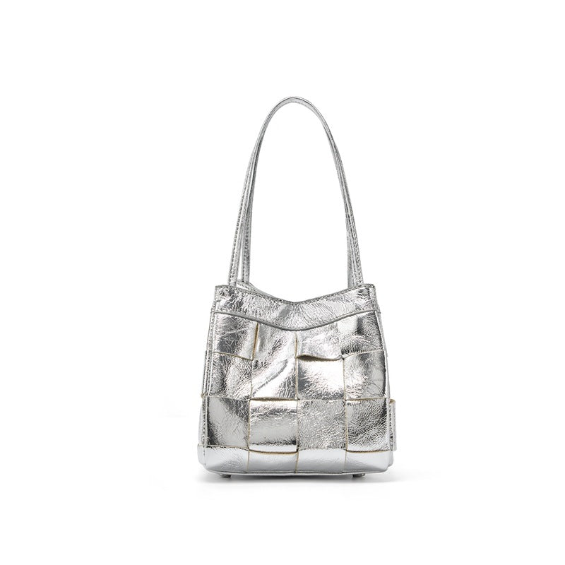 Women's Soft Luxurious Calfskin Leather Handwoven Bucket Shoulder Bag, Crossbody Bag