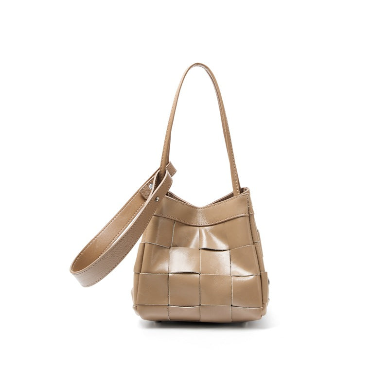 Women's Soft Luxurious Calfskin Leather Handwoven Bucket Shoulder Bag, Crossbody Bag