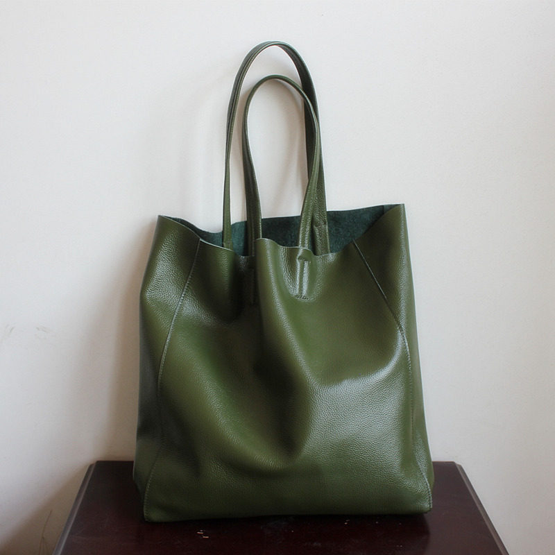 Large Soft Cowhide Leather Tote | Minimalist Oversized Shopper with Removable Inner Pouch