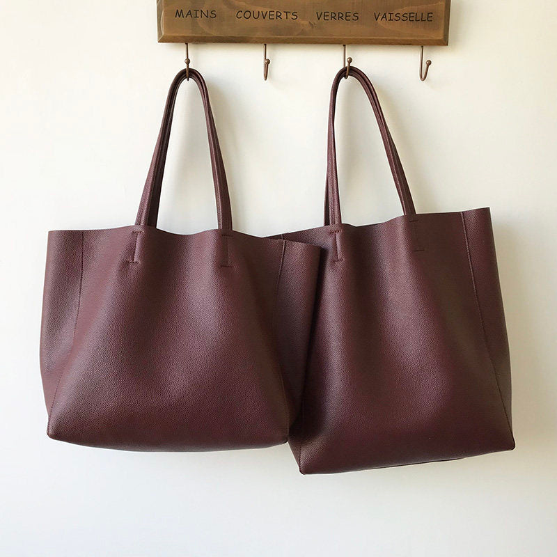 Large Soft Cowhide Leather Tote | Minimalist Oversized Shopper with Removable Inner Pouch