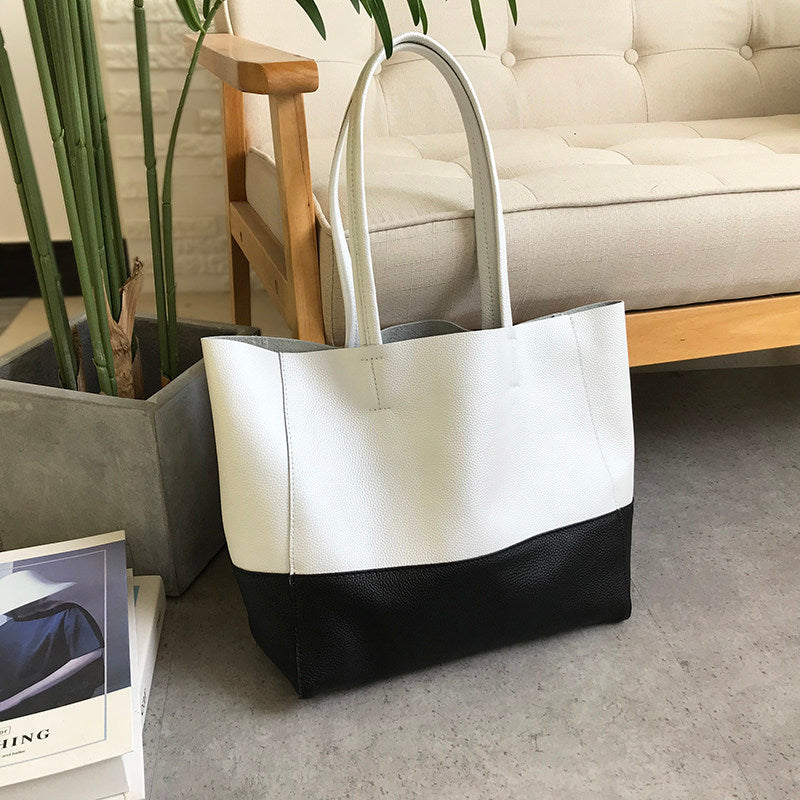 Custom Handcrafted Soft Grain Cowhide Leather Tote | Large Two-Tone Shoulder Bag for Laptop & Travel