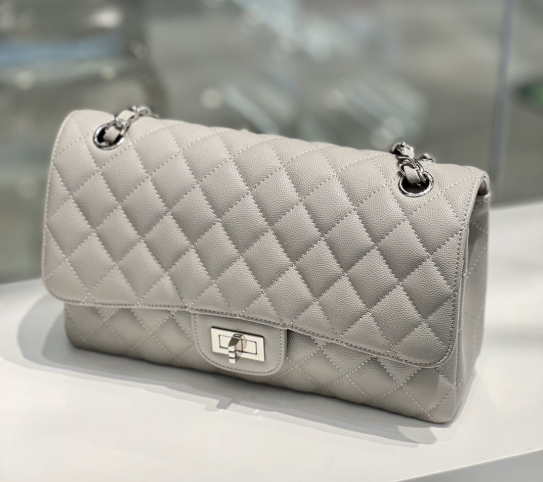 Classic Genuine Caviar Leather Handbag, Crossbody Bag, Classic Flap Bag Caviar, Leather Shoulder Purse, Chain Strap Lock Bag, Christmas Gift