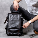 Genuine Full Grain Cowhide Leather Backpack for Men — Handmade Large Travel & Laptop Rucksack | 2 Sizes, 4 Colours | Tactical Buckle Design