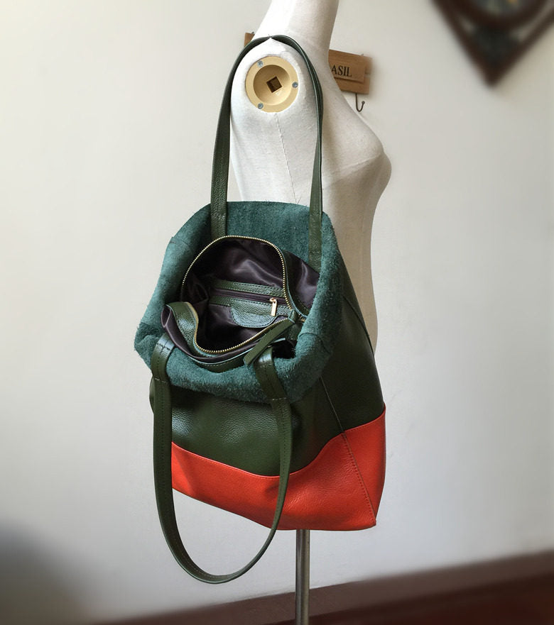Custom Handcrafted Soft Grain Cowhide Leather Tote | Large Two-Tone Shoulder Bag for Laptop & Travel