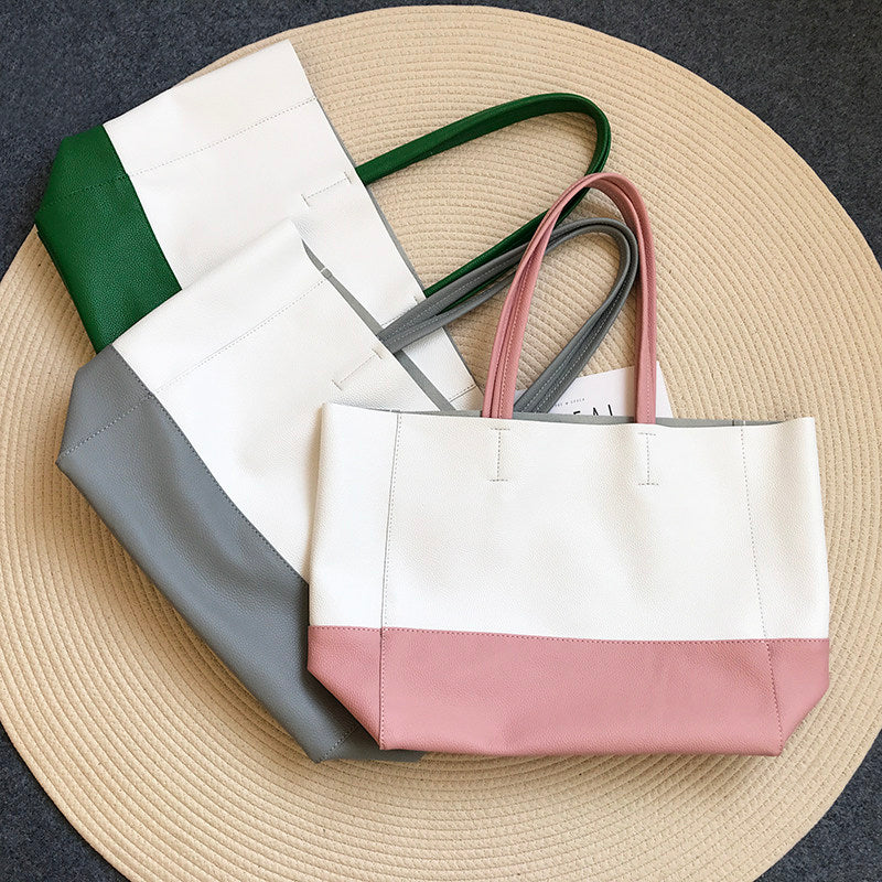 Custom Handcrafted Soft Grain Cowhide Leather Tote | Large Two-Tone Shoulder Bag for Laptop & Travel