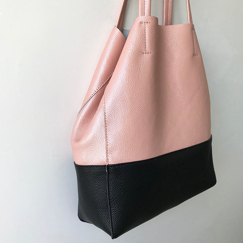 Custom Handcrafted Soft Grain Cowhide Leather Tote | Large Two-Tone Shoulder Bag for Laptop & Travel