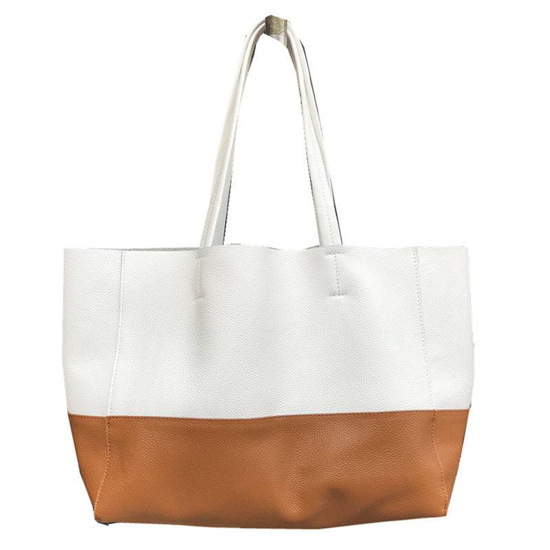 Custom Handcrafted Soft Grain Cowhide Leather Tote | Large Two-Tone Shoulder Bag for Laptop & Travel