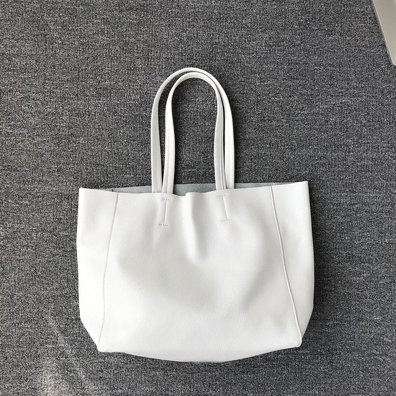 Large Soft Cowhide Leather Tote | Minimalist Oversized Shopper with Removable Inner Pouch