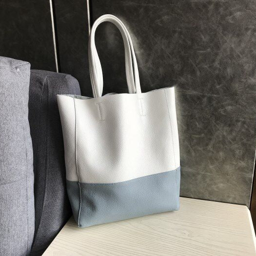Custom Handcrafted Soft Grain Cowhide Leather Tote | Large Two-Tone Shoulder Bag for Laptop & Travel