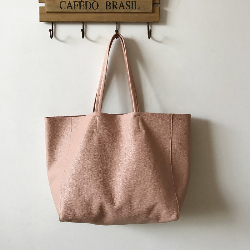 Large Soft Cowhide Leather Tote | Minimalist Oversized Shopper with Removable Inner Pouch