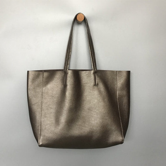 Large Soft Cowhide Leather Tote | Minimalist Oversized Shopper with Removable Inner Pouch