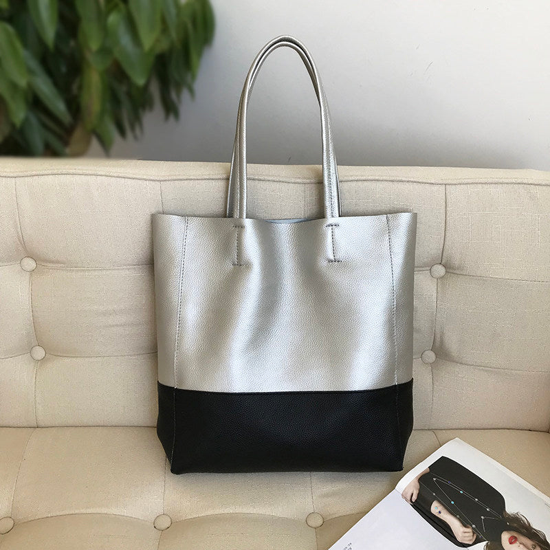 Custom Handcrafted Soft Grain Cowhide Leather Tote | Large Two-Tone Shoulder Bag for Laptop & Travel