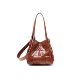 Women's Soft Luxurious Calfskin Leather Handwoven Bucket Shoulder Bag, Crossbody Bag