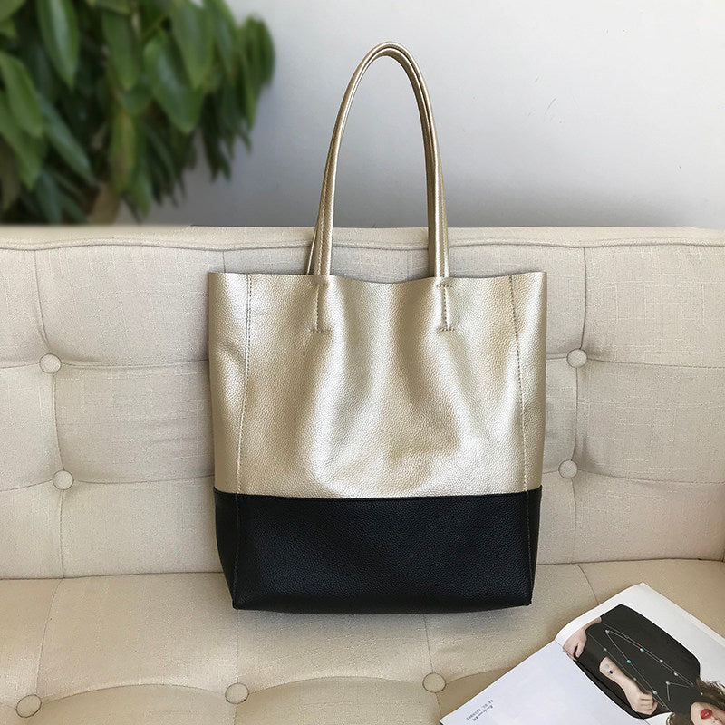 Custom Handcrafted Soft Grain Cowhide Leather Tote | Large Two-Tone Shoulder Bag for Laptop & Travel