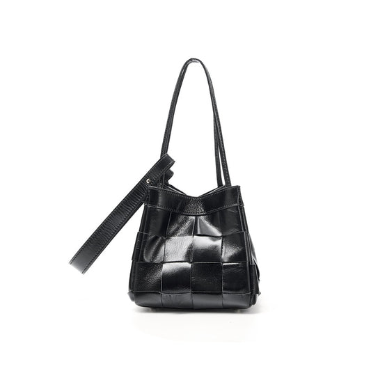 Women's Soft Luxurious Calfskin Leather Handwoven Bucket Shoulder Bag, Crossbody Bag