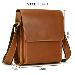 Men’s Crazy Horse Leather Crossbody Bag | Full Grain Leather Messenger Bag with Flap
