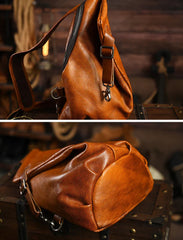 Men's Vintage Full-Grain Leather Sling Bag, Handmade Casual Large Crossbody Chest Pack, Convertible Backpack