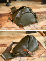 Men's Vintage Full-Grain Leather Sling Bag, Handmade Casual Large Crossbody Chest Pack, Convertible Backpack