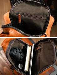 Men's Vintage Full-Grain Leather Sling Bag, Handmade Casual Large Crossbody Chest Pack, Convertible Backpack