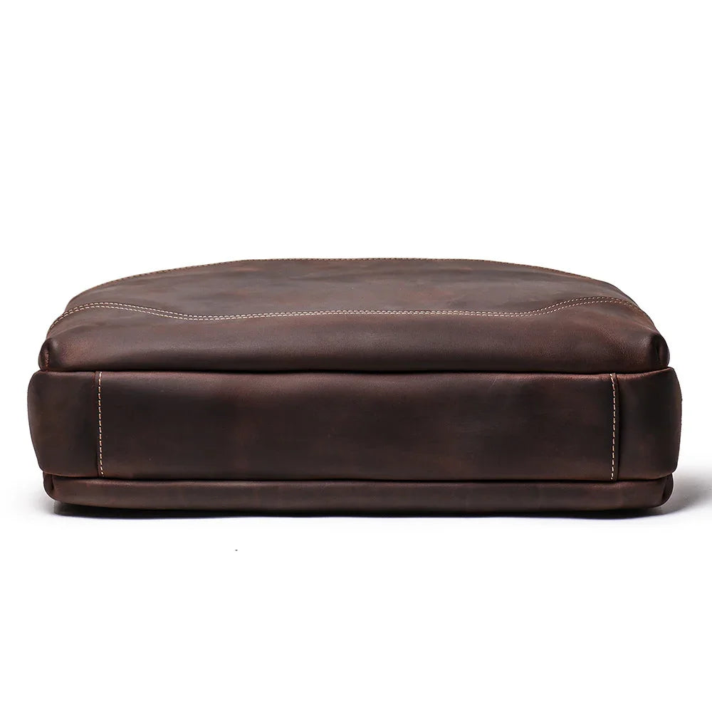 Men’s Crazy Horse Leather Briefcase | Handmade Vintage Full Grain Cowhide Shoulder & Handbag | 15” Laptop Business Messenger Bag