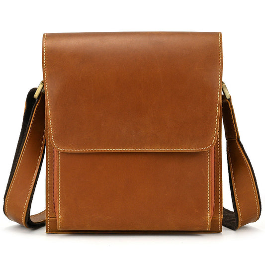 Men’s Crazy Horse Leather Crossbody Bag | Full Grain Leather Messenger Bag with Flap