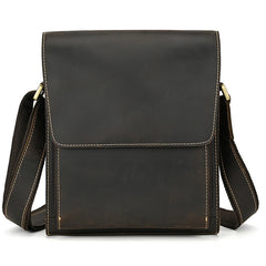 Men’s Crazy Horse Leather Crossbody Bag | Full Grain Leather Messenger Bag with Flap